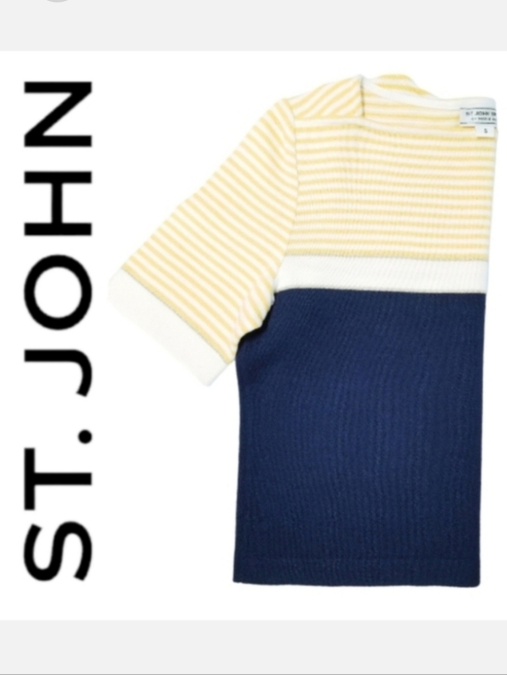 St. John Sport by Marie Gray Vintage Navy & Yellow Stripe Santana Knit Top Sz S